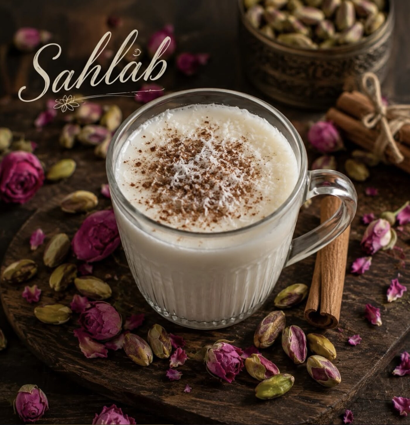 Sahlab, boisson chaude à la fleur d'orchidée, cannelle et noix de coco
